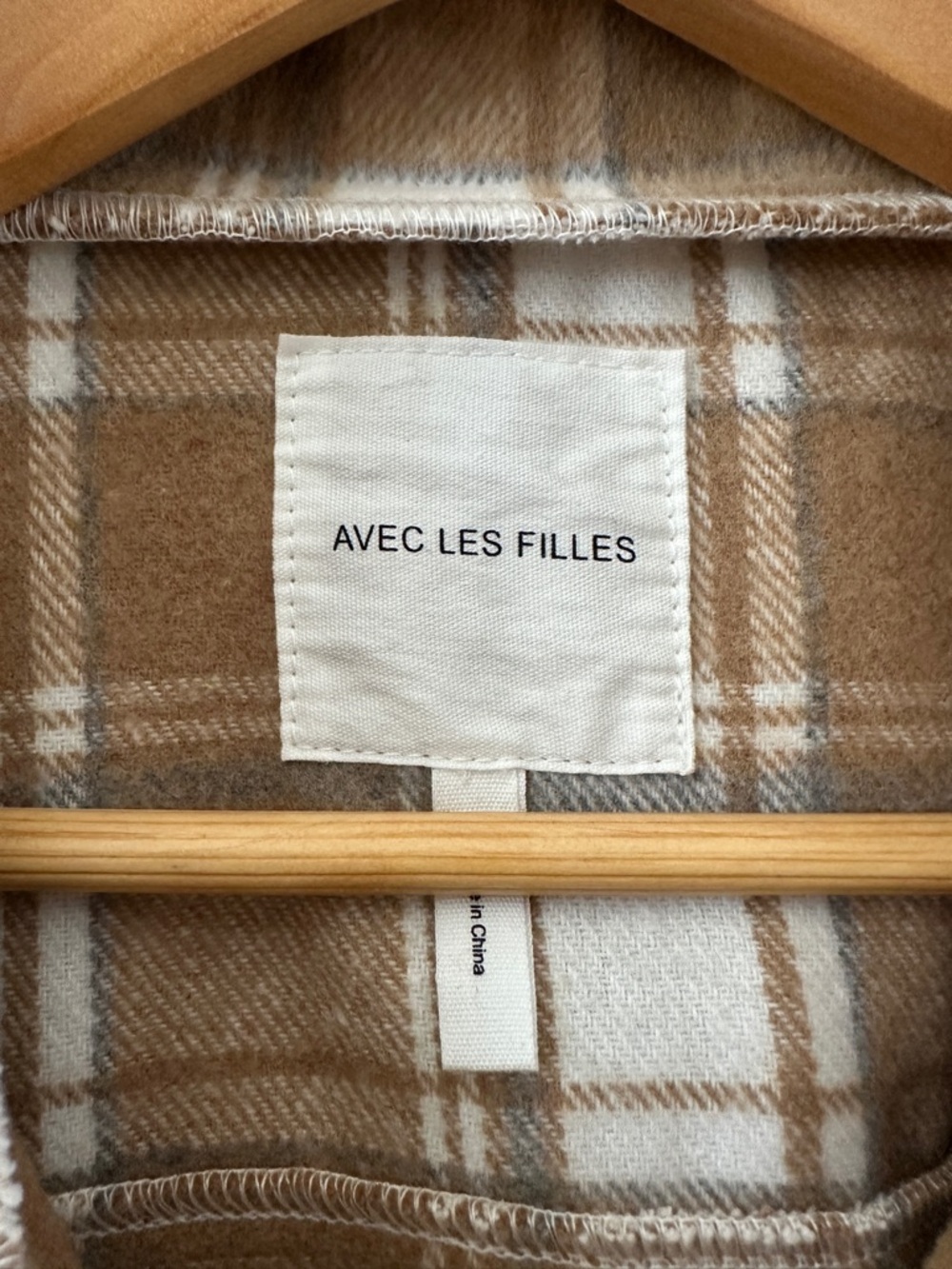 Avec Les Filles Plaid Shacket Jacket Wool Blend Button Front Tan Size Small - Picture 2 of 7